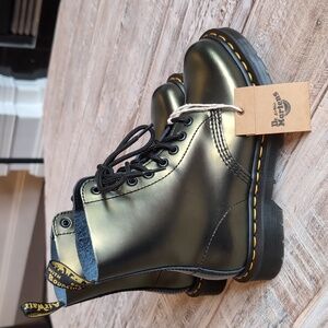 Dr. Martens 1460 Metallic Olive Combat Boots - Size 6